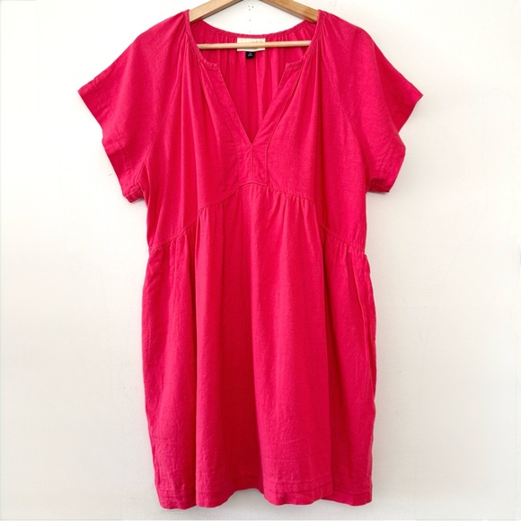 Universal Thread Dresses & Skirts - Universal Thread Pink Linen Flowy Short Sleeve A-Line Short Dress V-Neck Pocket